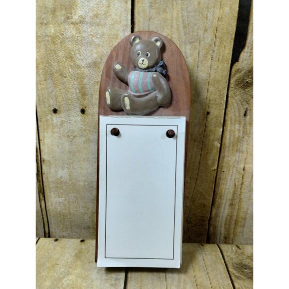 Vtg Wooden Teddy Bear Blank Note Pad Wood Wall Plaque Anthropomorphic (bb6) - Picture 1 of 4